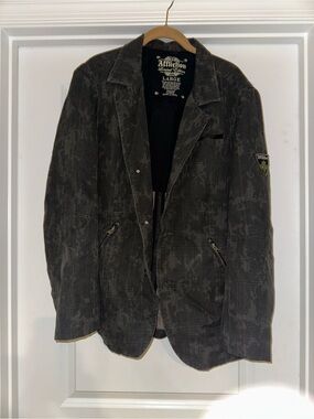 Affliction Men's Grey Distressed Denim Blazer Jacket